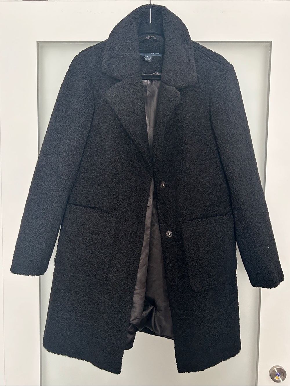 French Connection black boucle long teddy coat M
